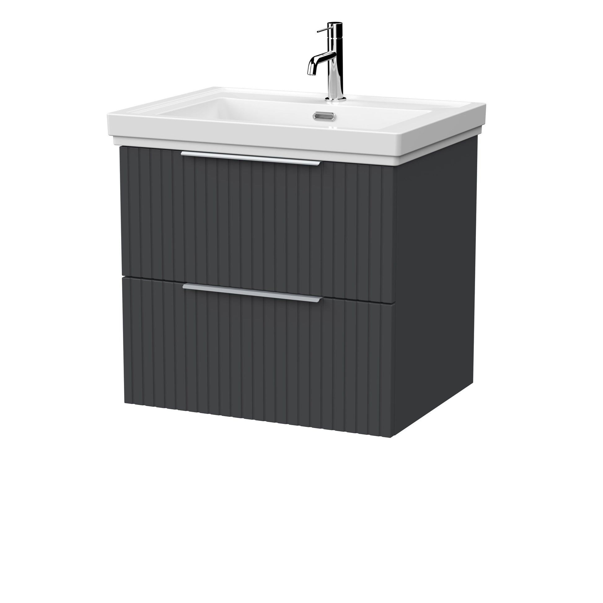 [BFLF1424A] Callingwood Contemporary Wall Hung 2 Drawer Vanity Unit with Traditional 1 Tap Hole Fireclay Basin, Choice of Size and Colour - Cutout