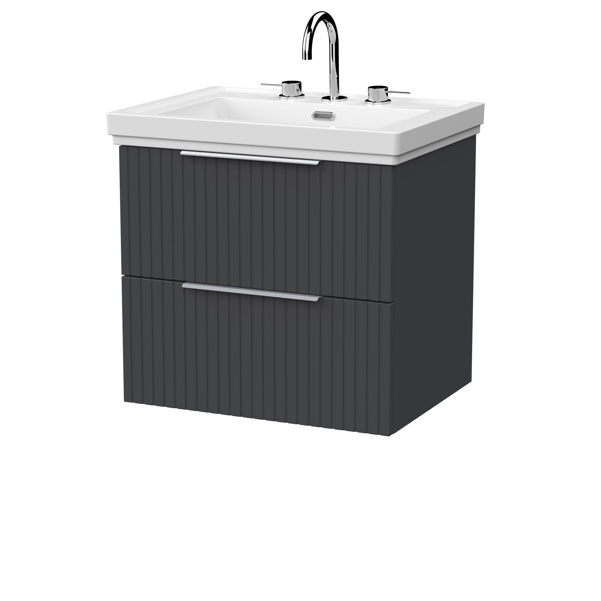 [BFLF1424B] Callingwood Contemporary Wall Hung 2 Drawer Vanity Unit with Traditional 3 Tap Hole Fireclay Basin, Choice of Size and Colour - Cutout
