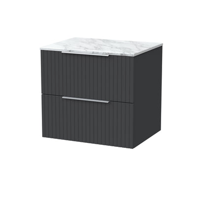 [BFLF1424CMT] Callingwood Contemporary Wall Hung 2 Drawer Vanity Unit with Carrera Marble Worktop, Choice of Size and Colour - Cutout