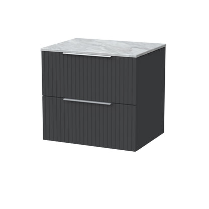 [BFLF1424GMT] Callingwood Contemporary Wall Hung 2 Drawer Vanity Unit with Grey Marble Worktop, Choice of Size and Colour - Cutout