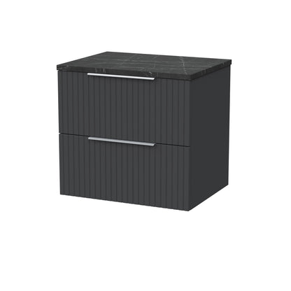 [BFLF1424LBP] Callingwood Contemporary Wall Hung 2 Drawer Vanity Unit with Black Pietra Marble Laminate Worktop, Choice of Size and Colour - Cutout