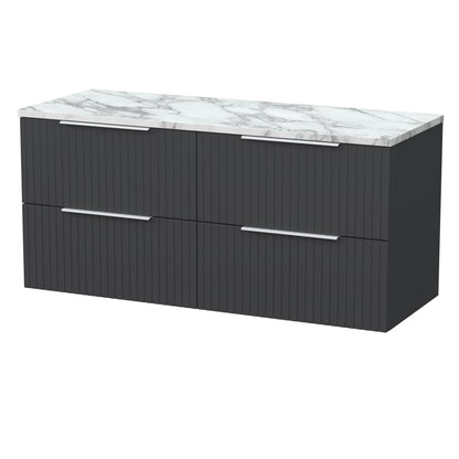 [BFLF1424LCM2] Callingwood Contemporary Wall Hung 4 Drawer 1200mm Vanity Unit with Carrera Marble Laminate Worktop, Choice of Colour - Cutout