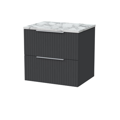 [BFLF1424LCM] Callingwood Contemporary Wall Hung 2 Drawer Vanity Unit with Carrera Marble Laminate Worktop, Choice of Size and Colour - Cutout