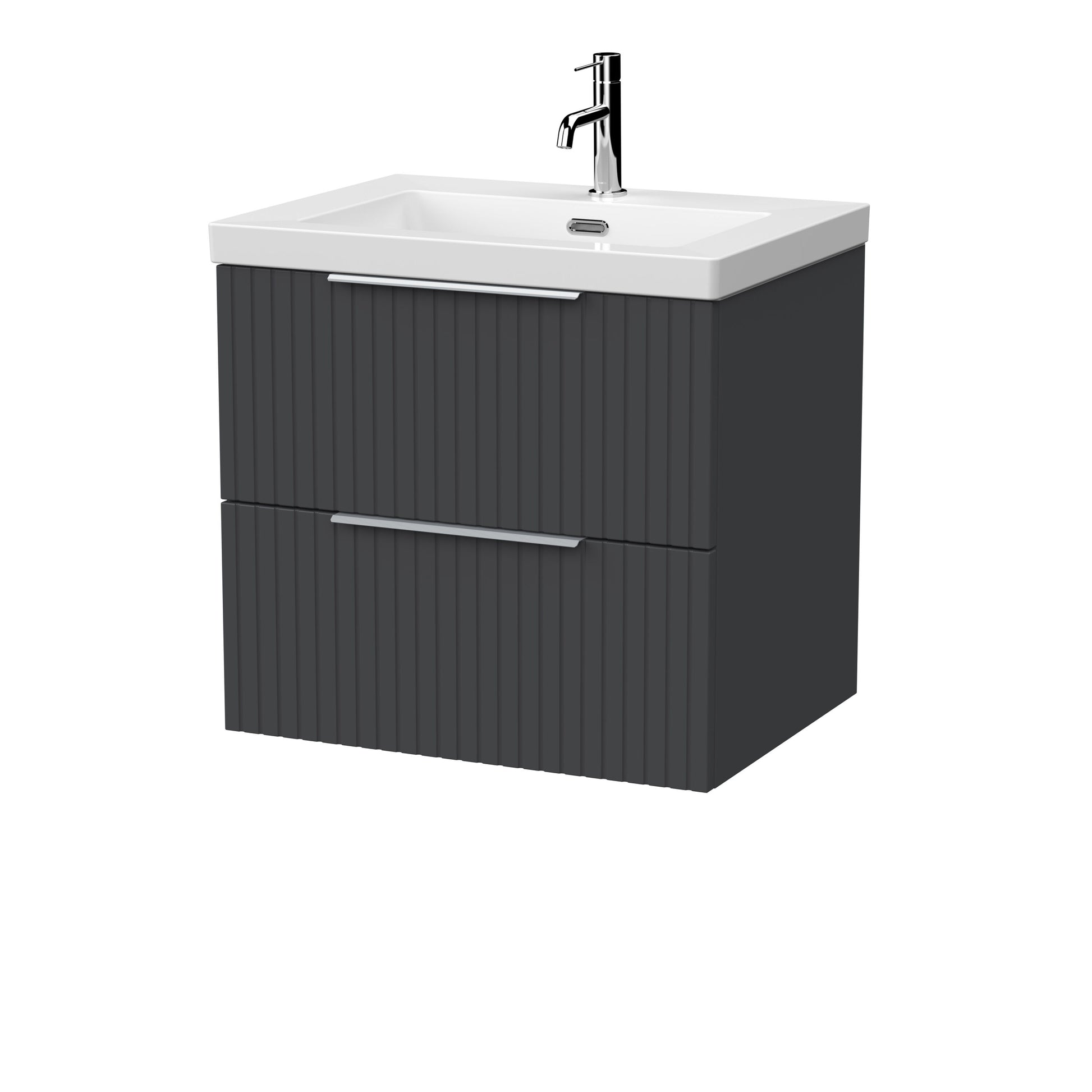 [BFLF1424L] Callingwood Contemporary Wall Hung 2 Drawer Vanity Unit with 1 Tap Hole Fireclay Basin, Choice of Size and Colour - Cutout