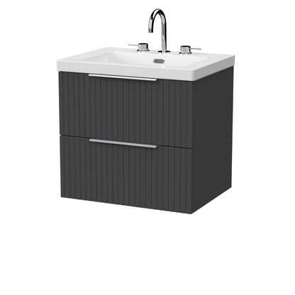 [BFLF1424M] Callingwood Contemporary Wall Hung 2 Drawer Vanity Unit with 3 Tap Hole Fireclay Basin, Choice of Size and Colour - Cutout