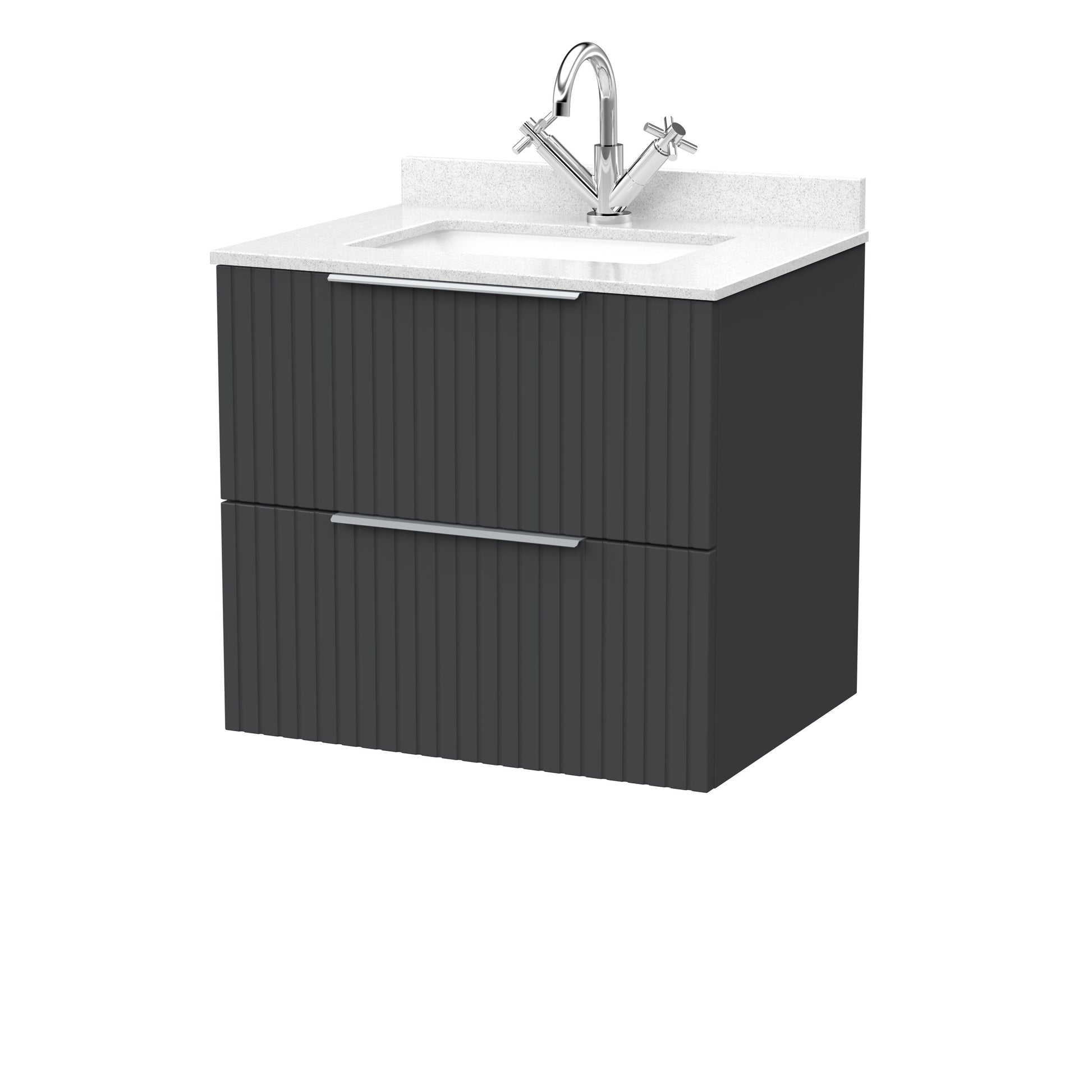 [BFLF1424WS1] Callingwood Contemporary Wall Hung 2 Drawer Vanity Unit with Marble Worktop and Basin, Choice of Size and Colour - Cutout
