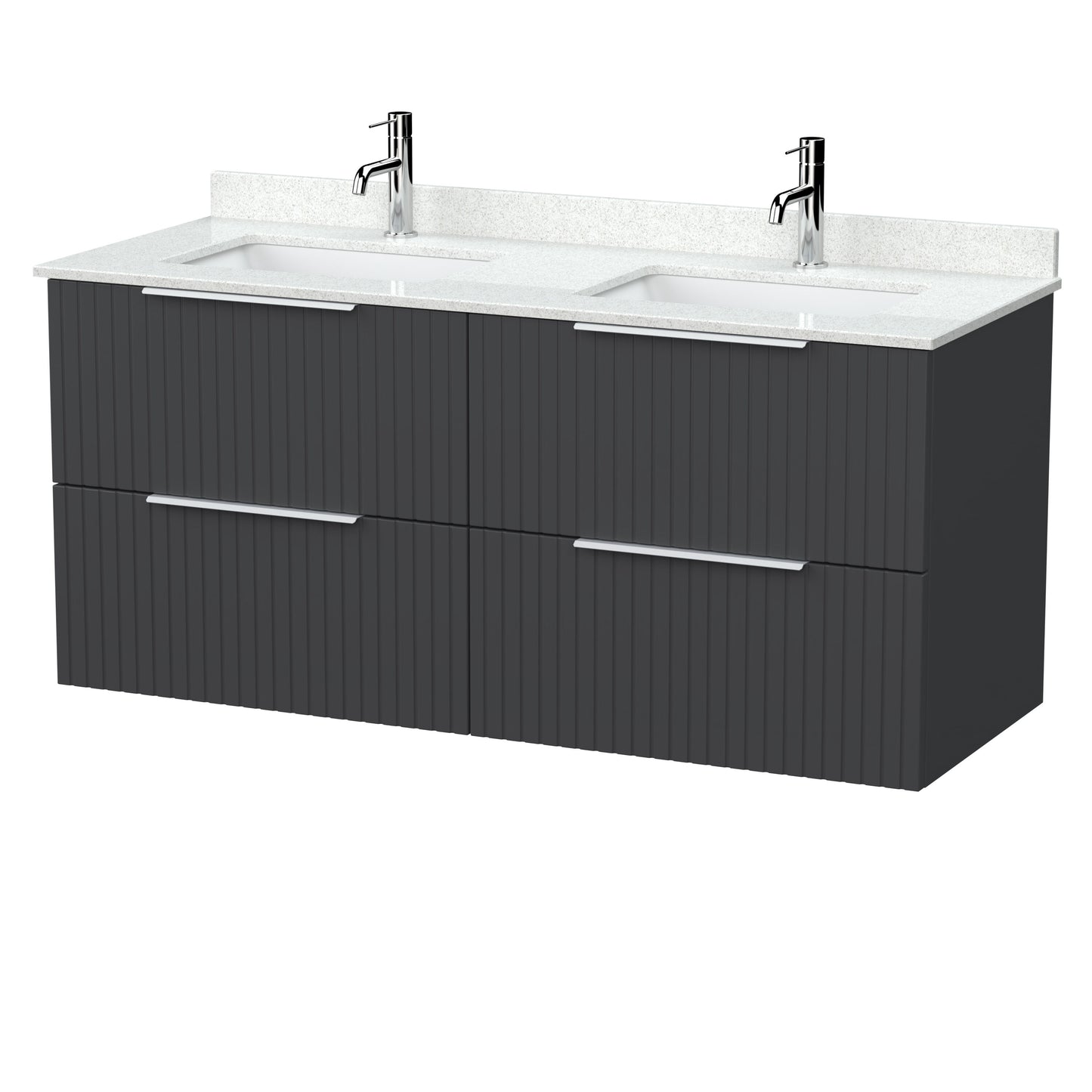 [BFLF1424WS2] Callingwood Contemporary Wall Hung 4 Drawer 1200mm Vanity Unit with Marble Worktop and Double Basin, Choice of Colour - Cutout
