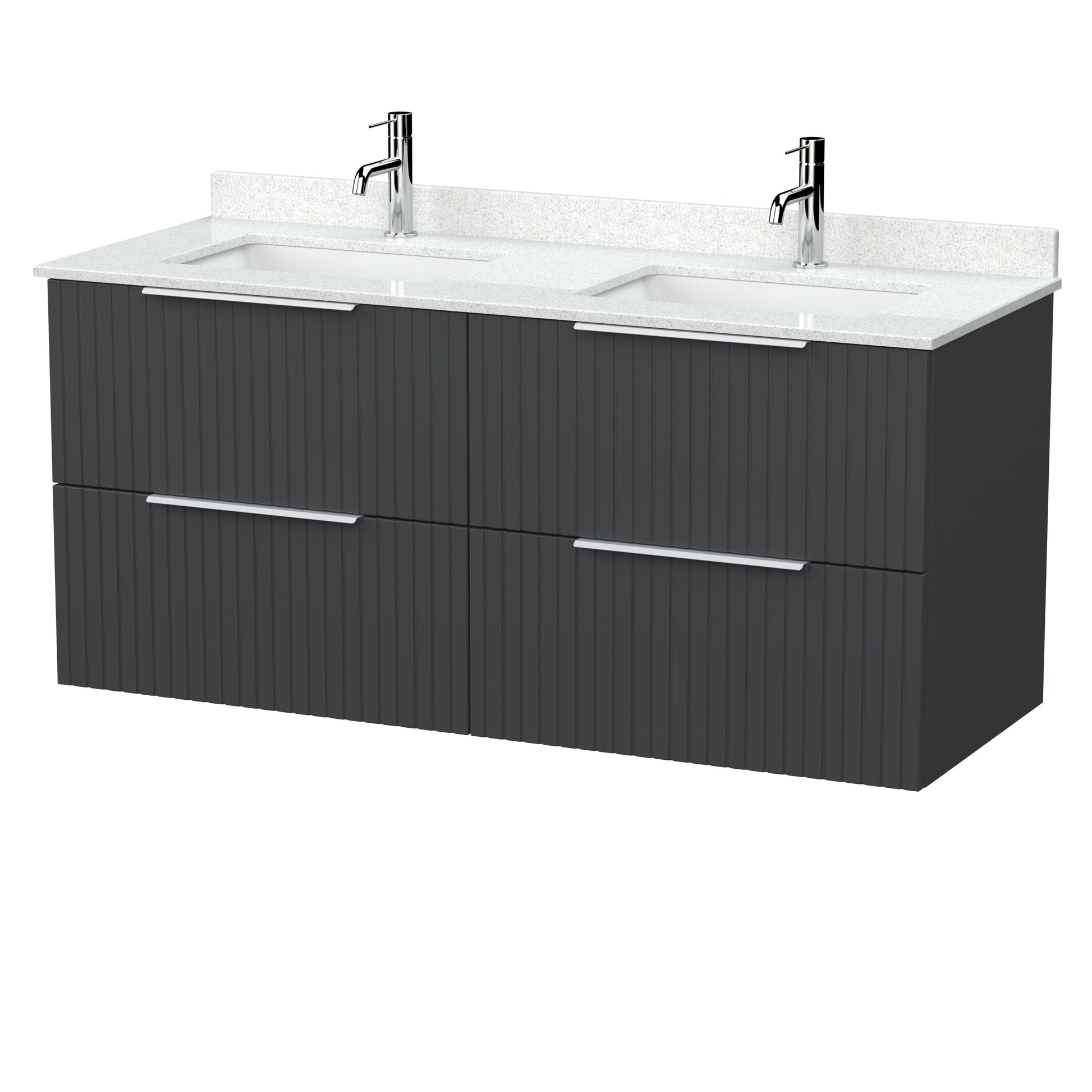 [BFLF1424WS2] Callingwood Contemporary Wall Hung 4 Drawer 1200mm Vanity Unit with Marble Worktop and Double Basin, Choice of Colour - Cutout