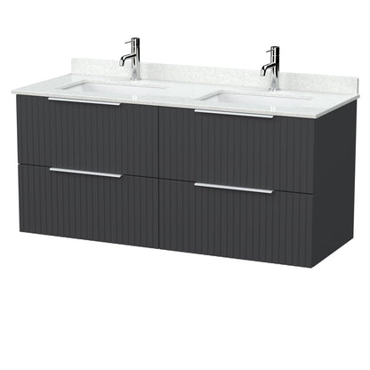 [BFLF1424WS2] Callingwood Contemporary Wall Hung 4 Drawer 1200mm Vanity Unit with Marble Worktop and Double Basin, Choice of Colour - Cutout