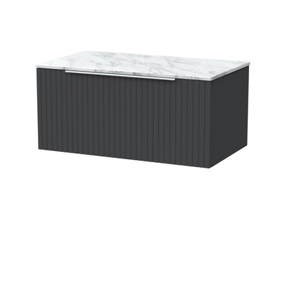 [BFLF1425CMT] Callingwood Contemporary Wall Hung 1 Drawer Vanity Unit with Carrera Marble Worktop, Choice of Size and Colour - Cutout
