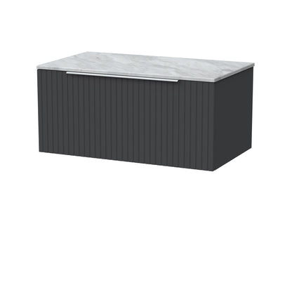 [BFLF1425GMT] Callingwood Contemporary Wall Hung 1 Drawer Vanity Unit with Grey Marble Worktop, Choice of Size and Colour - Cutout