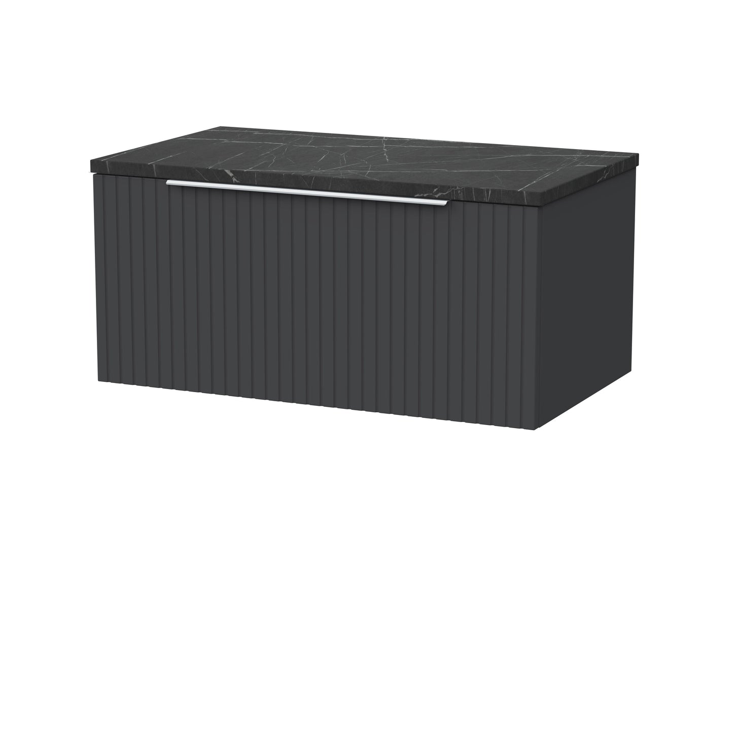 [BFLF1425LBP] Callingwood Contemporary Wall Hung 1 Drawer Vanity Unit with Black Pietra Marble Laminate Worktop, Choice of Size and Colour - Cutout