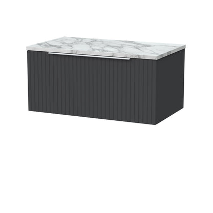 [BFLF1425LCM] Callingwood Contemporary Wall Hung 1 Drawer Vanity Unit with Carrera Marble Laminate Worktop, Choice of Size and Colour - Cutout
