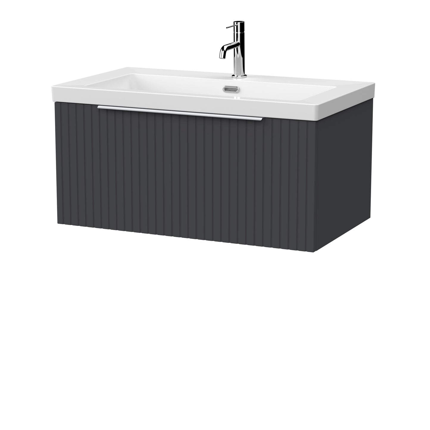 [BFLF1425L] Callingwood Contemporary Wall Hung 1 Drawer Vanity Unit with 1 Tap Hole Fireclay Basin, Choice of Size and Colour - Cutout