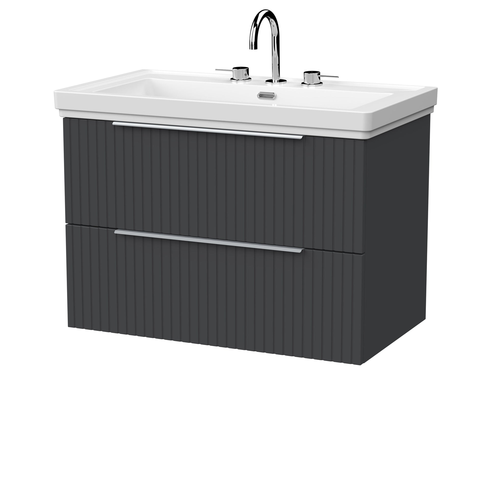 [BFLF1426B] Callingwood Contemporary Wall Hung 2 Drawer Vanity Unit with Traditional 3 Tap Hole Fireclay Basin, Choice of Size and Colour - Cutout