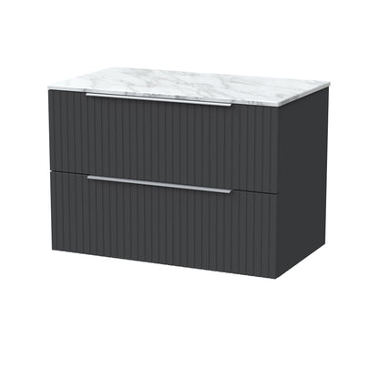 [BFLF1426CMT] Callingwood Contemporary Wall Hung 2 Drawer Vanity Unit with Carrera Marble Worktop, Choice of Size and Colour - Cutout