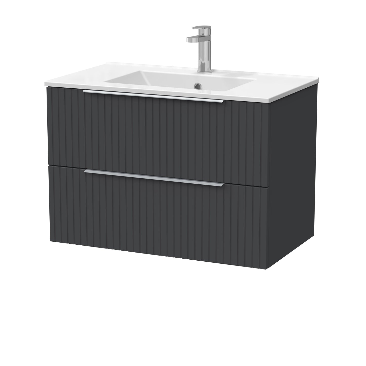 [BFLF1426C] Callingwood Contemporary Wall Hung 2 Drawer Vanity Unit with Minimalist Ceramic Basin, Choice of Size and Colour - Cutout