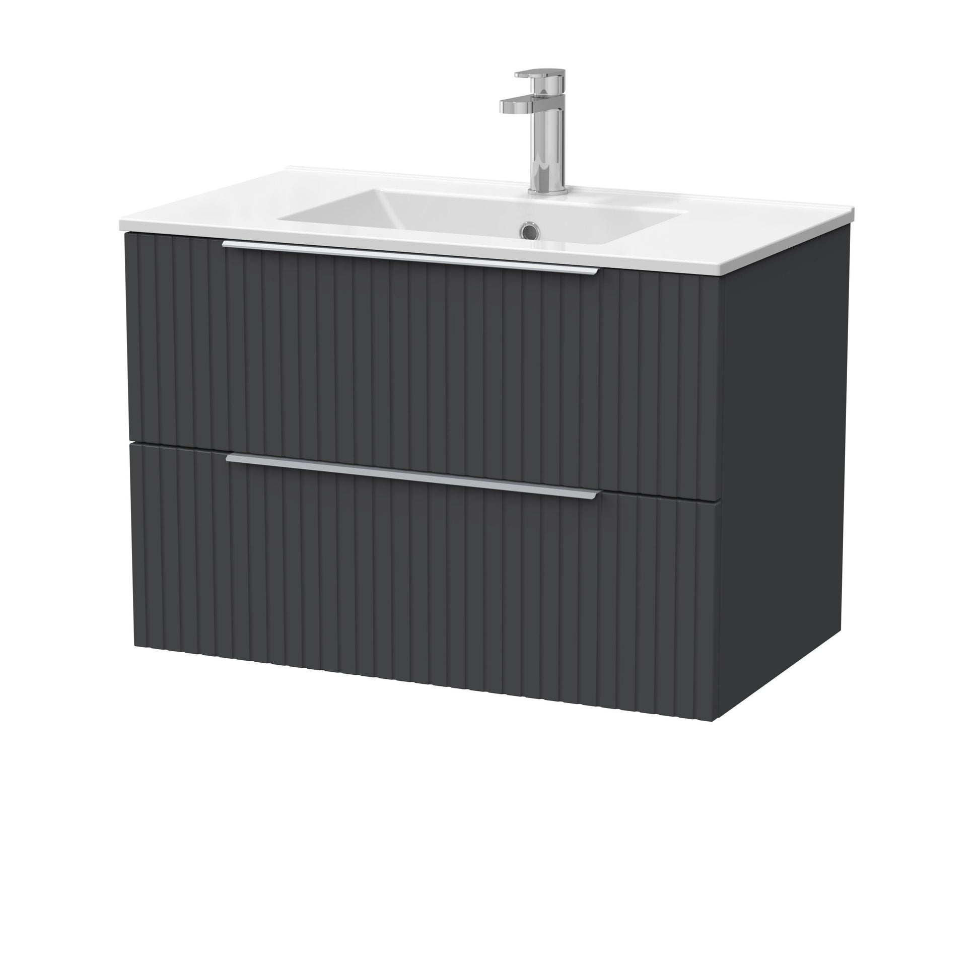 [BFLF1426C] Callingwood Contemporary Wall Hung 2 Drawer Vanity Unit with Minimalist Ceramic Basin, Choice of Size and Colour - Cutout
