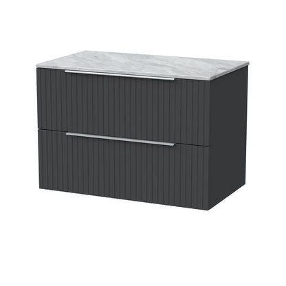 [BFLF1426GMT] Callingwood Contemporary Wall Hung 2 Drawer Vanity Unit with Grey Marble Worktop, Choice of Size and Colour - Cutout