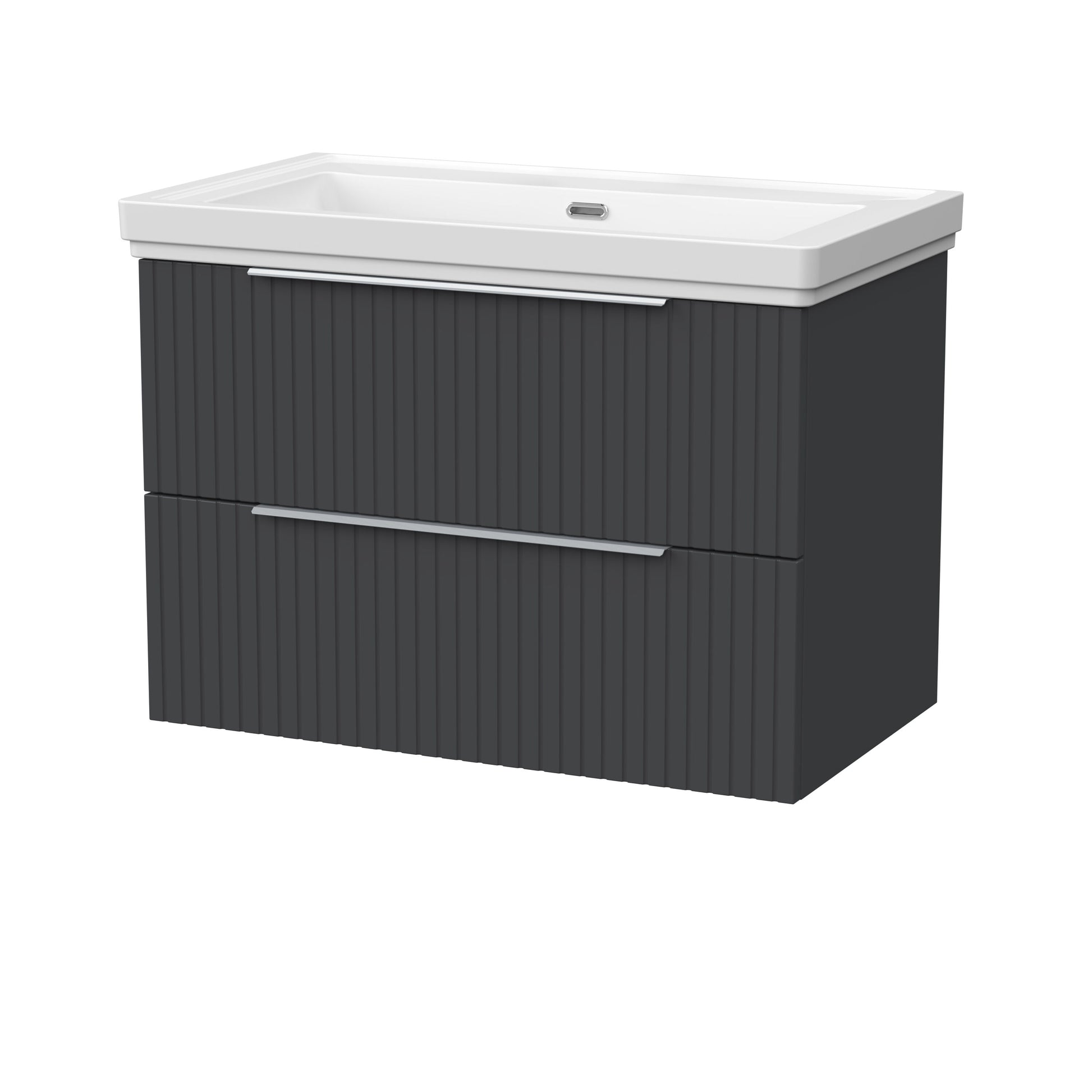 [BFLF1426H] Callingwood Contemporary Wall Hung 2 Drawer Vanity Unit with Traditional 0 Tap Hole Fireclay Basin, Choice of Size and Colour - Cutout