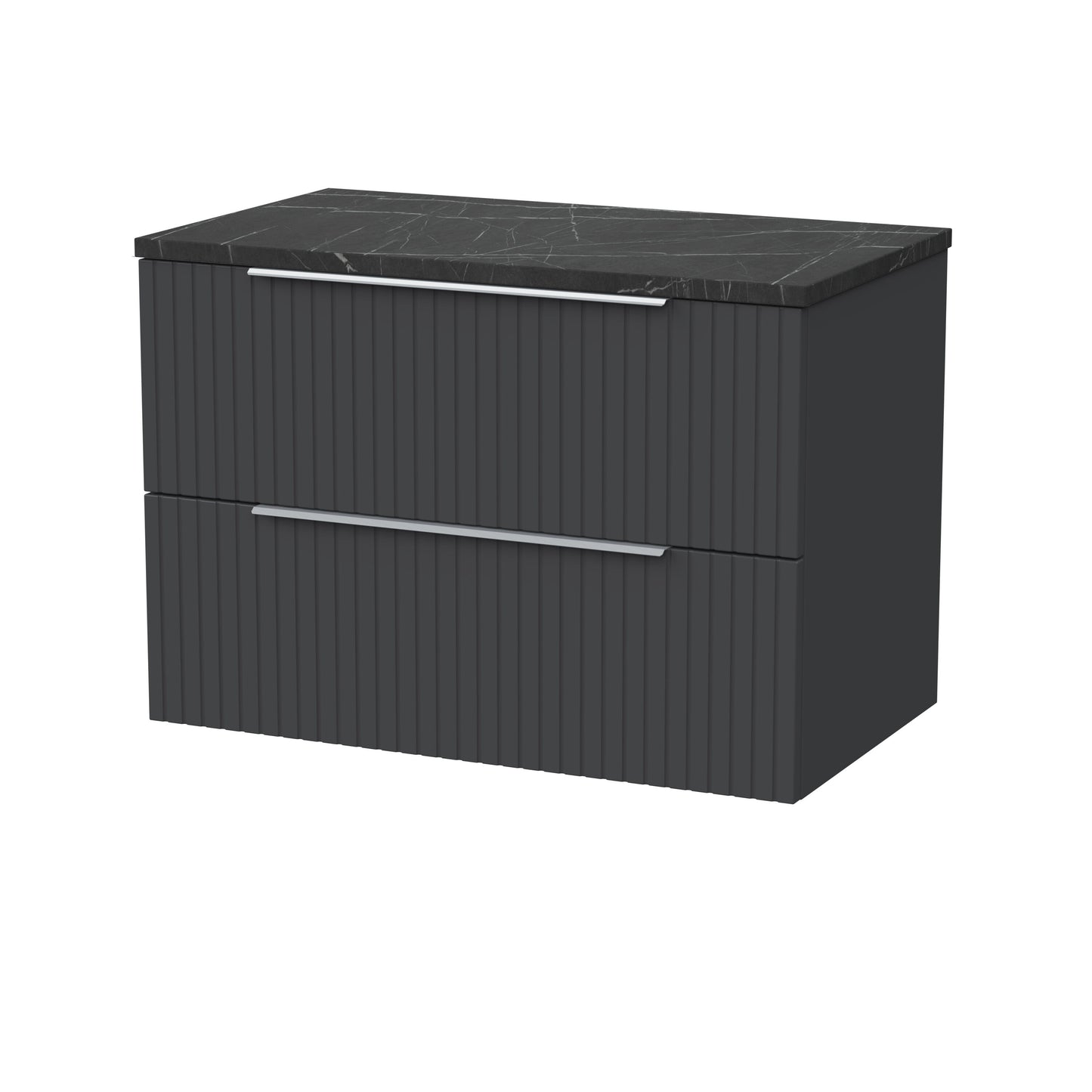 [BFLF1426LBP] Callingwood Contemporary Wall Hung 2 Drawer Vanity Unit with Black Pietra Marble Laminate Worktop, Choice of Size and Colour - Cutout