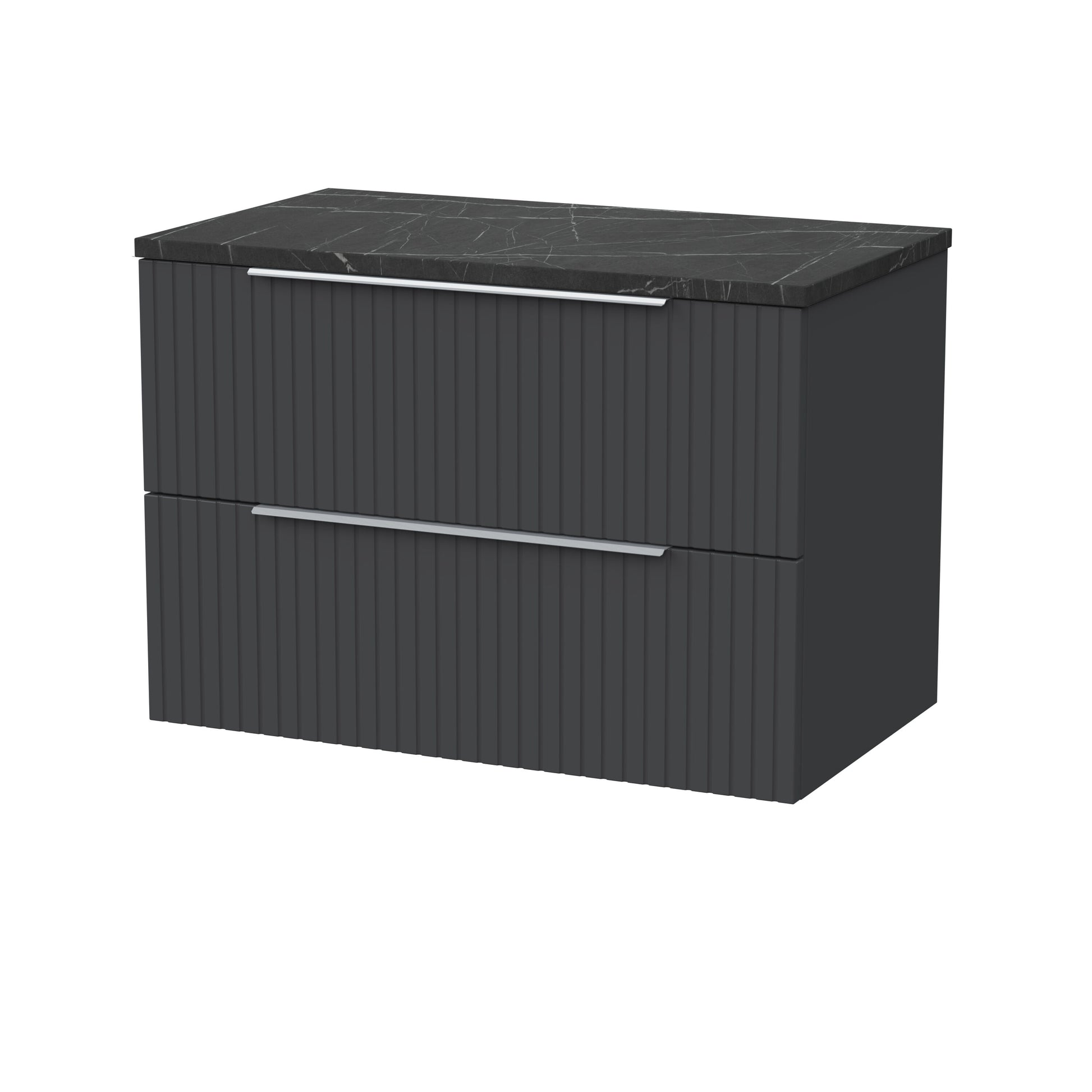 [BFLF1426LBP] Callingwood Contemporary Wall Hung 2 Drawer Vanity Unit with Black Pietra Marble Laminate Worktop, Choice of Size and Colour - Cutout