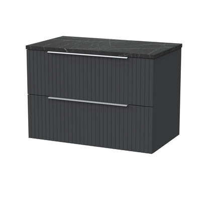 [BFLF1426LBP] Callingwood Contemporary Wall Hung 2 Drawer Vanity Unit with Black Pietra Marble Laminate Worktop, Choice of Size and Colour - Cutout