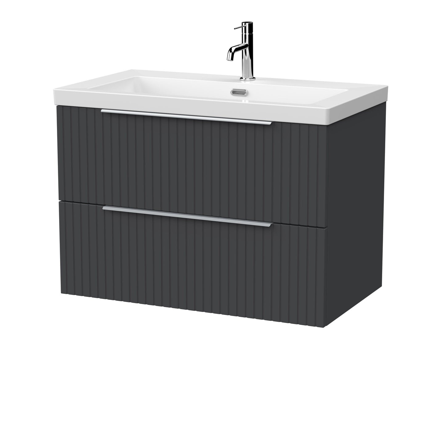 [BFLF1426L] Callingwood Contemporary Wall Hung 2 Drawer Vanity Unit with 1 Tap Hole Fireclay Basin, Choice of Size and Colour - Cutout