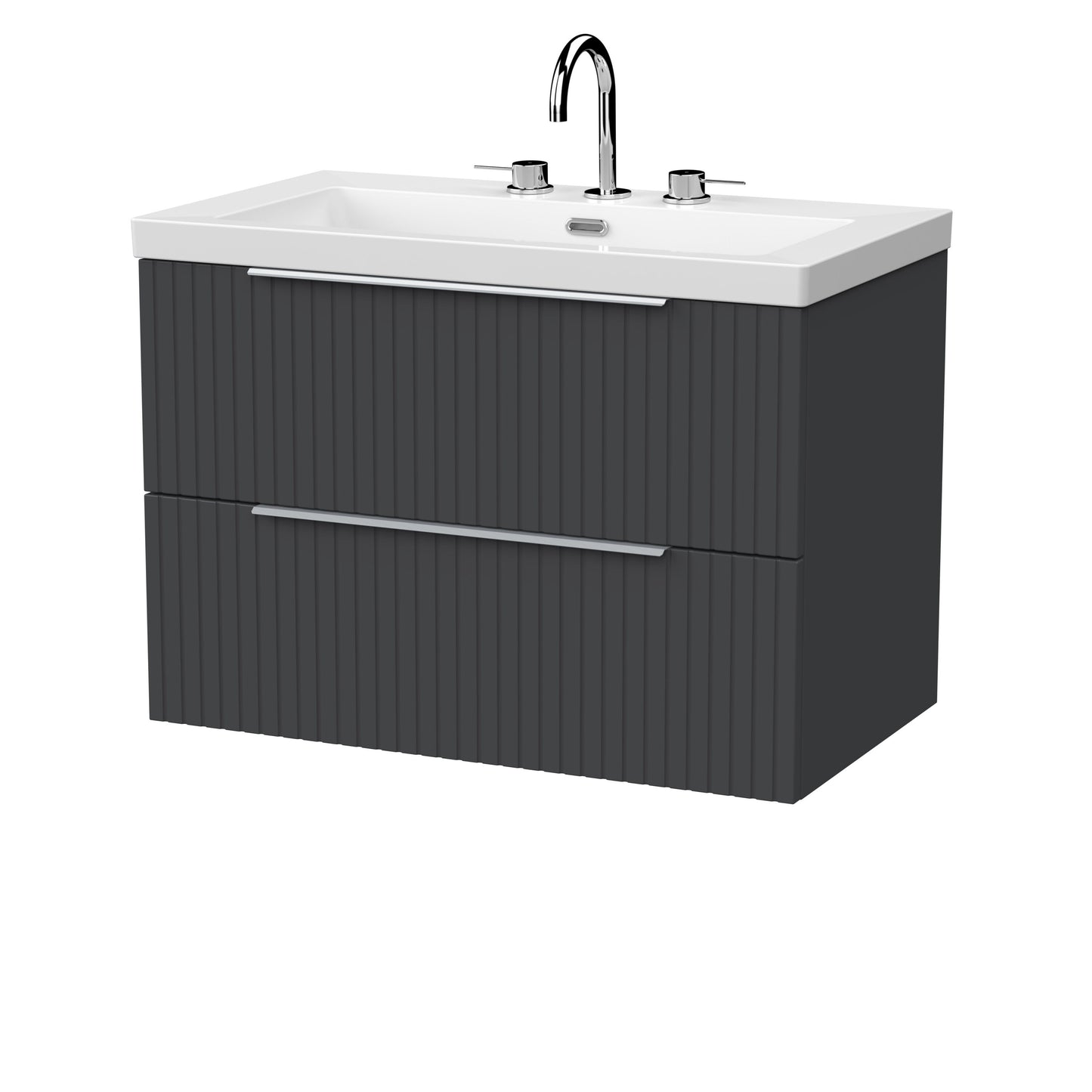 [BFLF1426M] Callingwood Contemporary Wall Hung 2 Drawer Vanity Unit with 3 Tap Hole Fireclay Basin, Choice of Size and Colour - Cutout