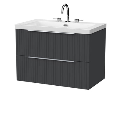 [BFLF1426M] Callingwood Contemporary Wall Hung 2 Drawer Vanity Unit with 3 Tap Hole Fireclay Basin, Choice of Size and Colour - Cutout
