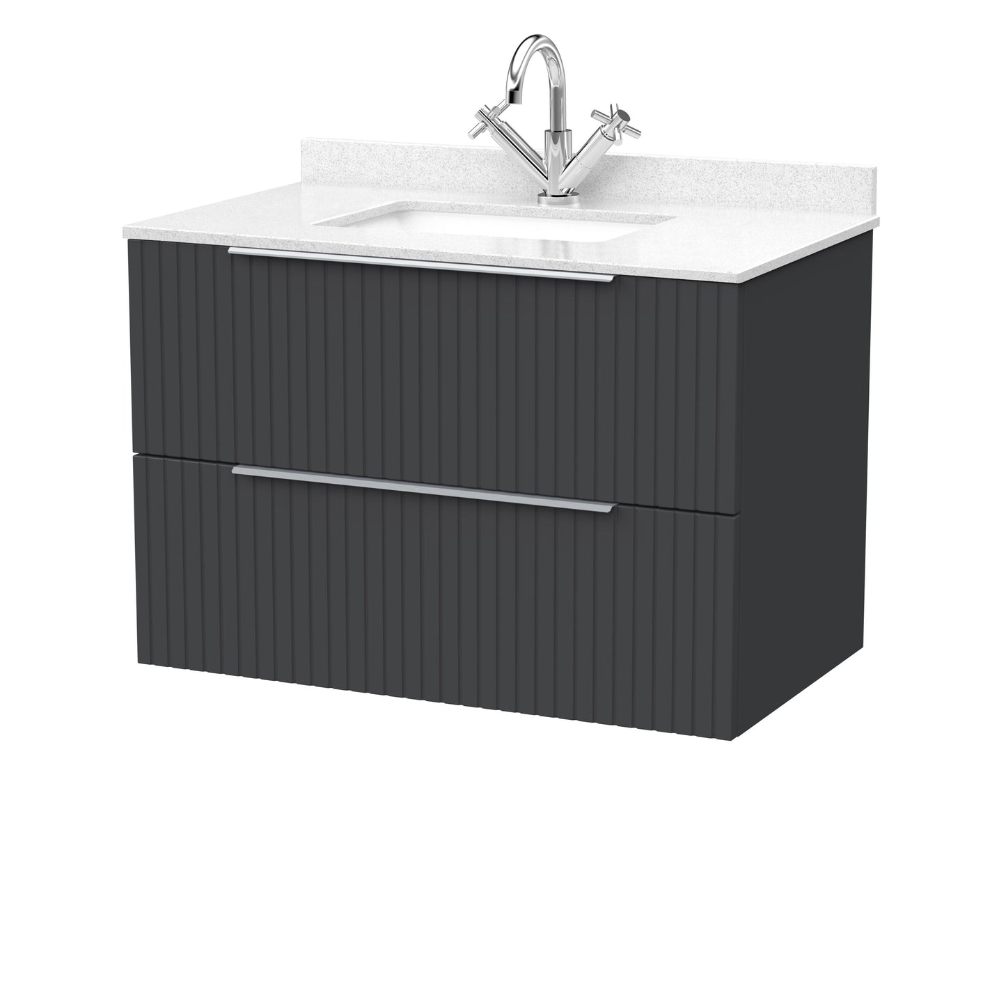 [BFLF1426WS1] Callingwood Contemporary Wall Hung 2 Drawer Vanity Unit with Marble Worktop and Basin, Choice of Size and Colour - Cutout