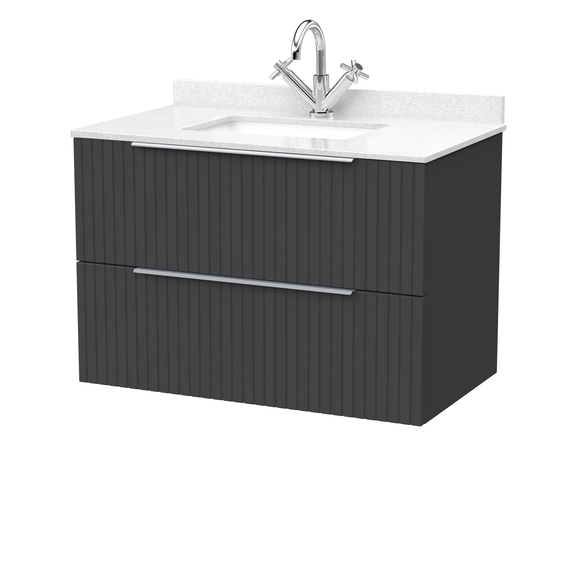 [BFLF1426WS1] Callingwood Contemporary Wall Hung 2 Drawer Vanity Unit with Marble Worktop and Basin, Choice of Size and Colour - Cutout