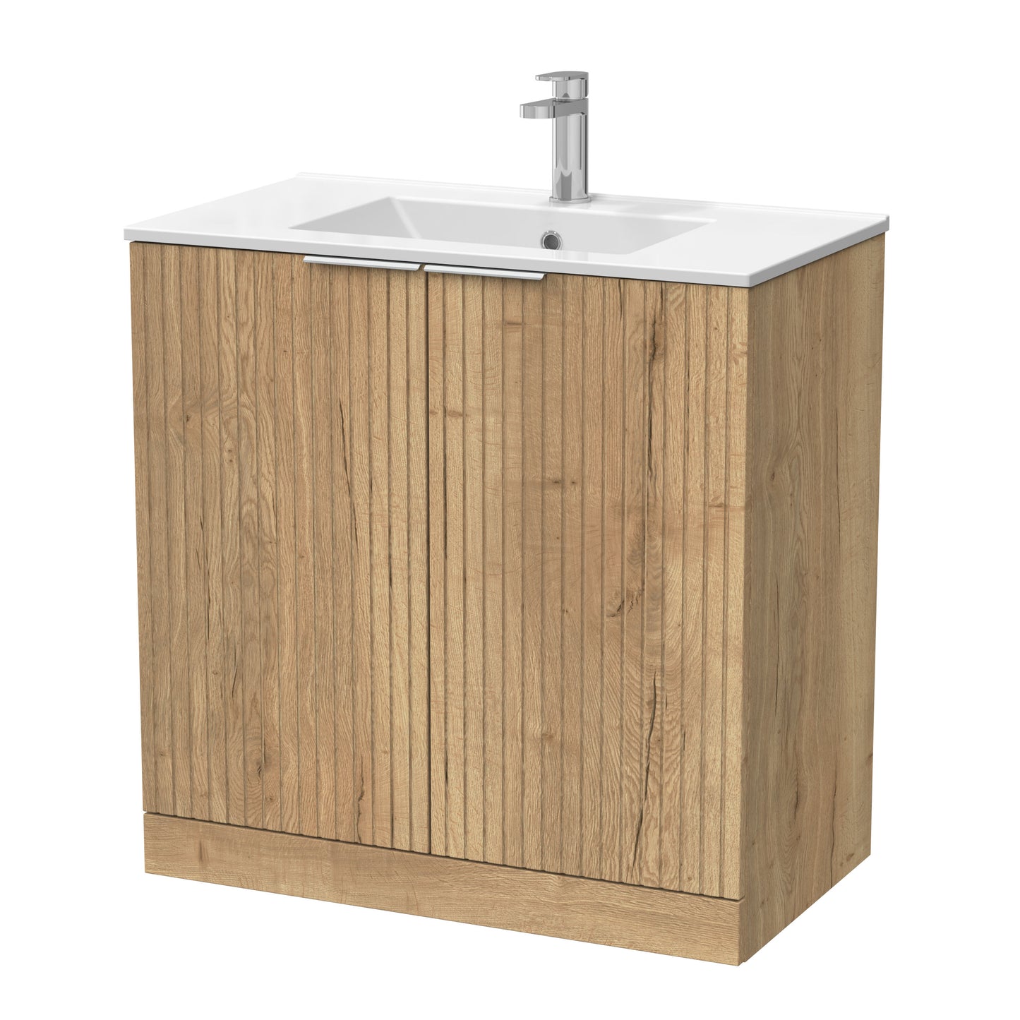 [BFLF1805C] Callingwood Contemporary Floor Standing 2 Door Vanity Unit with Minimalist Ceramic Basin, Choice of Size and Colour - Cutout