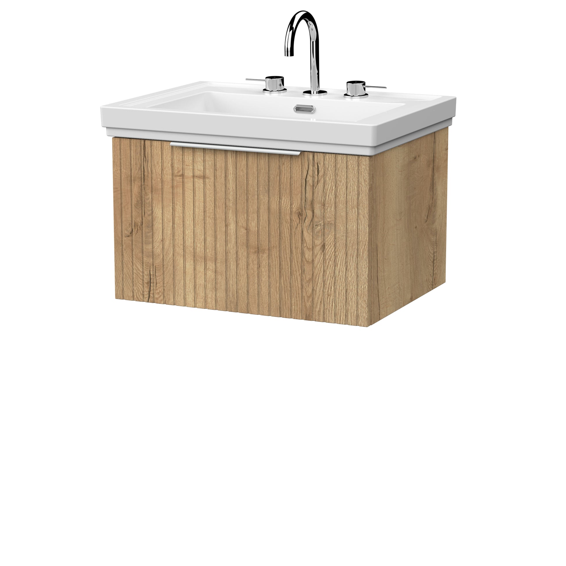 [BFLF1822B] Callingwood Contemporary Wall Hung 1 Drawer Vanity Unit with Traditional 3 Tap Hole Fireclay Basin, Choice of Size and Colour - Cutout
