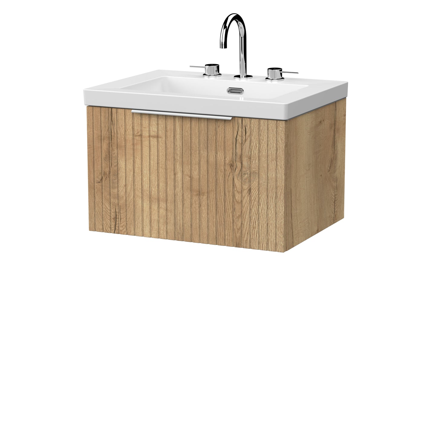 [BFLF1822M] Callingwood Contemporary Wall Hung 1 Drawer Vanity Unit with 3 Tap Hole Fireclay Basin, Choice of Size and Colour - Cutout
