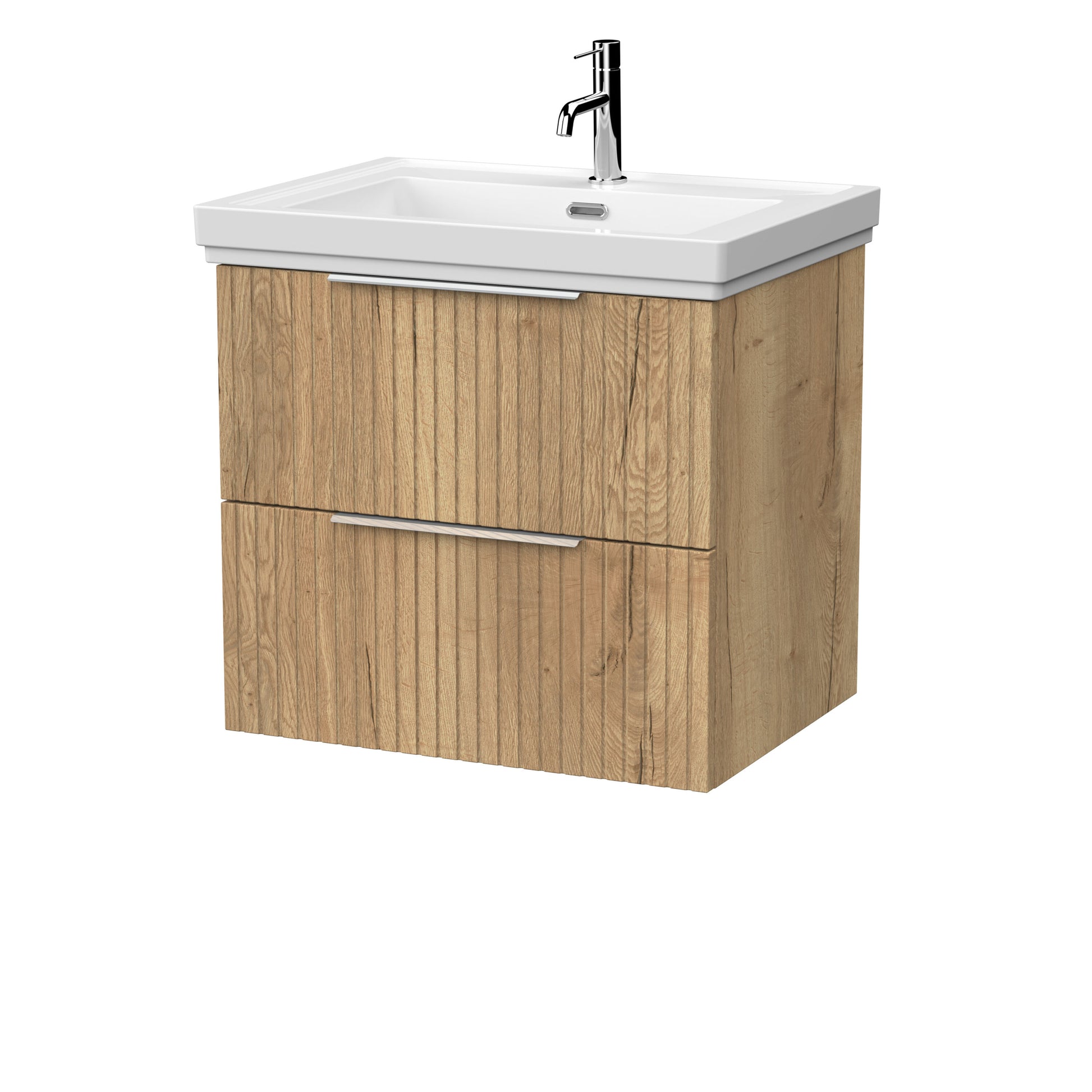 [BFLF1824A] Callingwood Contemporary Wall Hung 2 Drawer Vanity Unit with Traditional 1 Tap Hole Fireclay Basin, Choice of Size and Colour - Cutout
