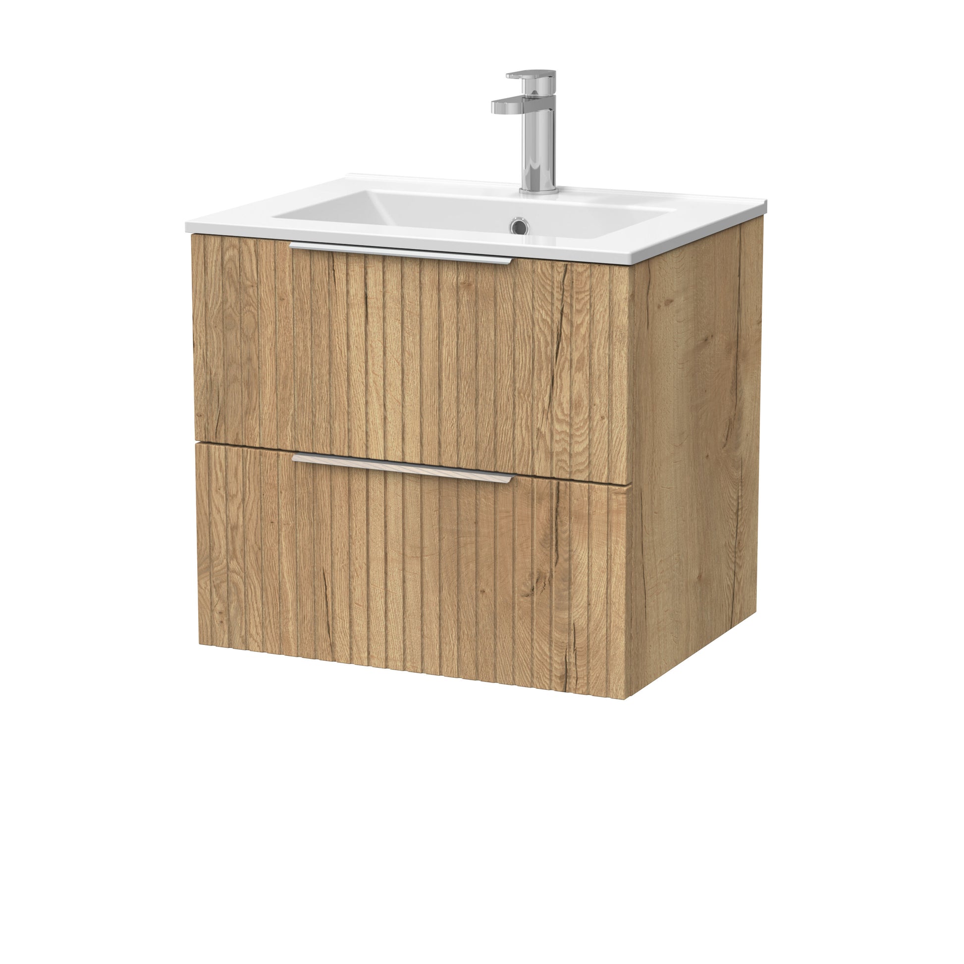 [BFLF1824C] Callingwood Contemporary Wall Hung 2 Drawer Vanity Unit with Minimalist Ceramic Basin, Choice of Size and Colour - Cutout