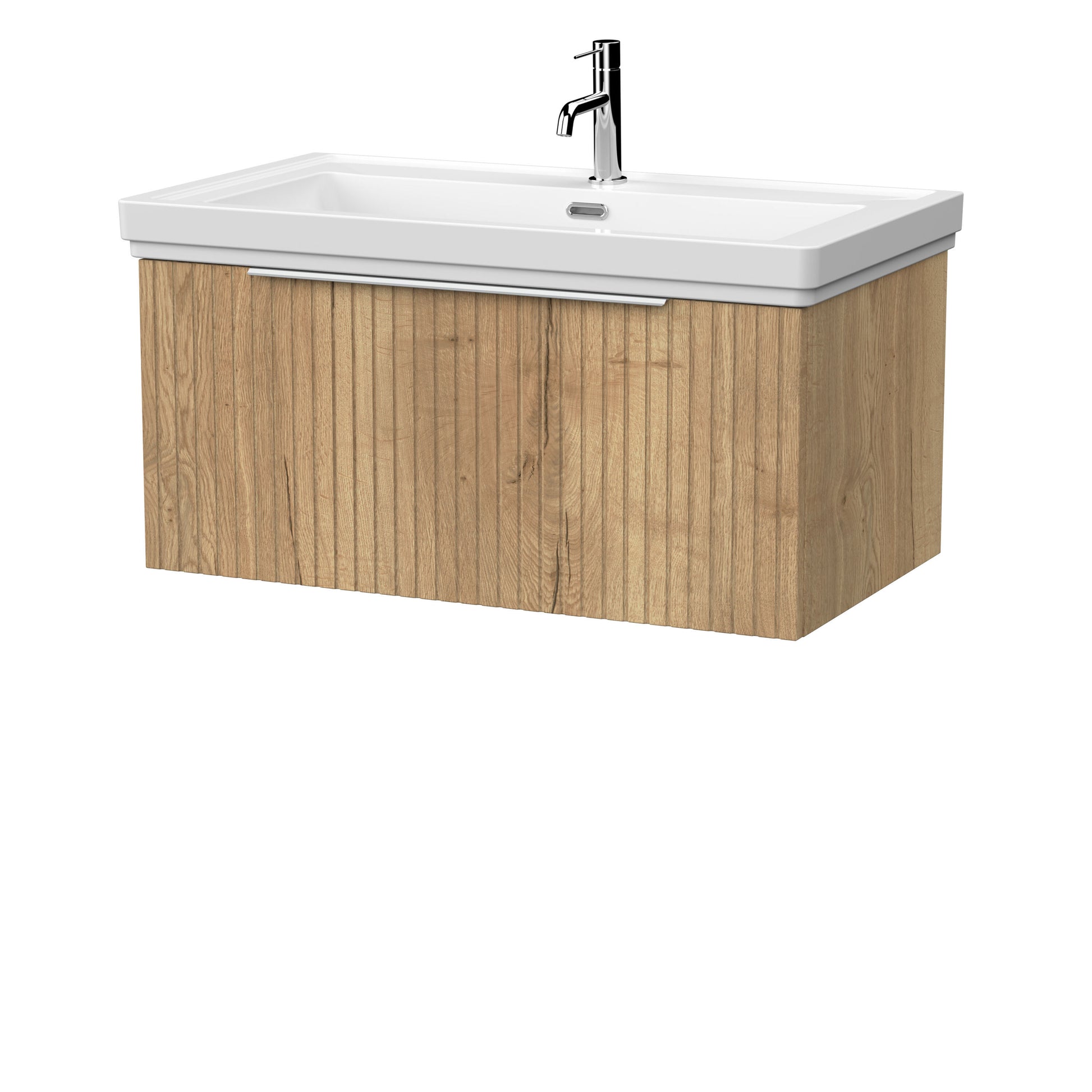 [BFLF1825A] Callingwood Contemporary Wall Hung 1 Drawer Vanity Unit with Traditional 1 Tap Hole Fireclay Basin, Choice of Size and Colour - Cutout