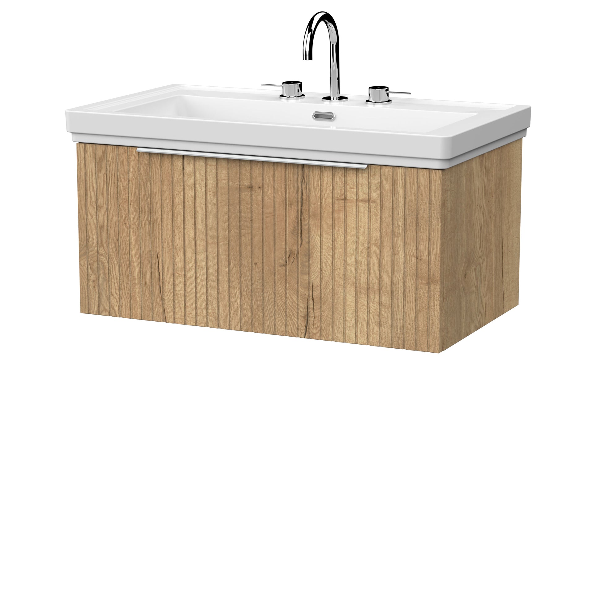 [BFLF1825B] Callingwood Contemporary Wall Hung 1 Drawer Vanity Unit with Traditional 3 Tap Hole Fireclay Basin, Choice of Size and Colour - Cutout