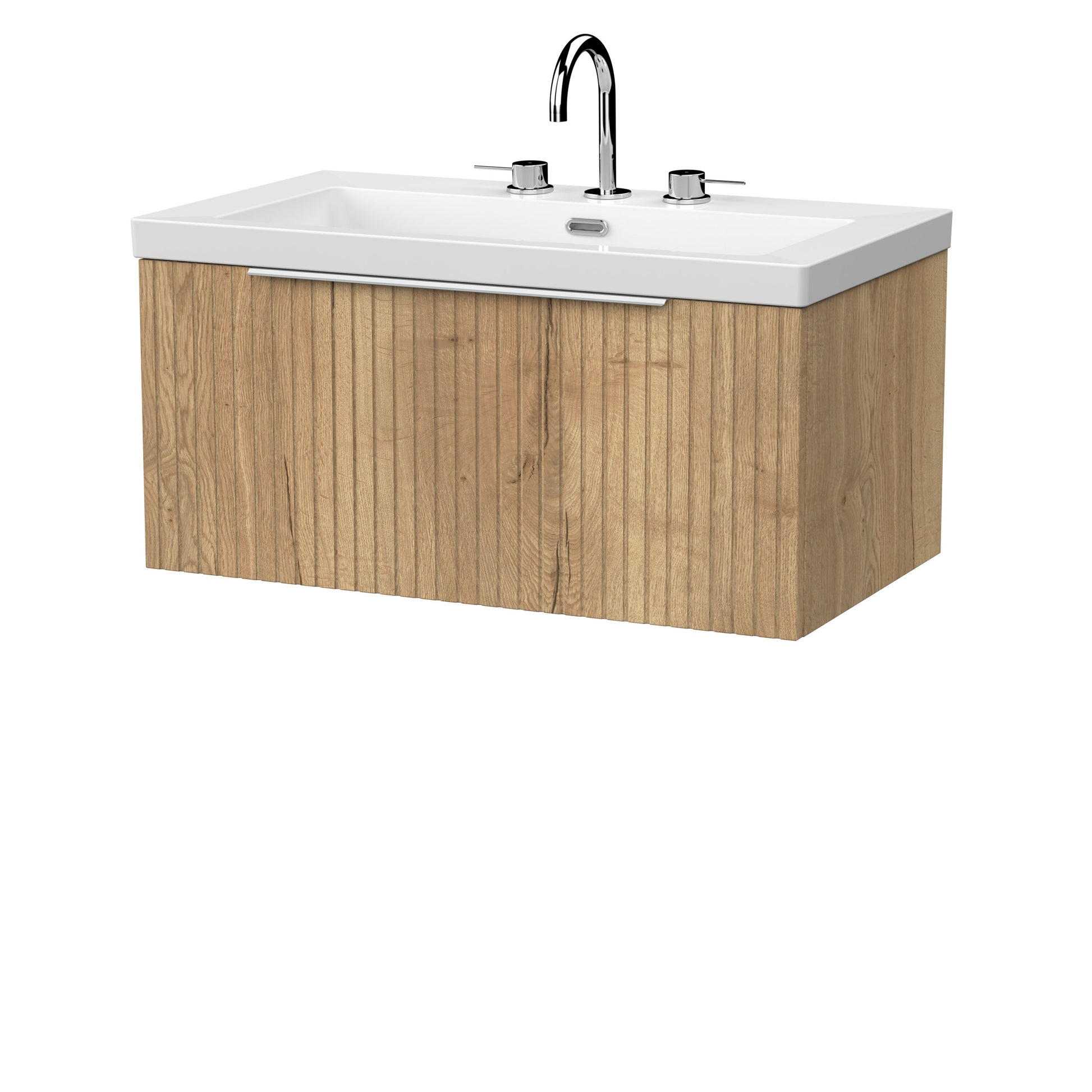 [BFLF1825M] Callingwood Contemporary Wall Hung 1 Drawer Vanity Unit with 3 Tap Hole Fireclay Basin, Choice of Size and Colour - Cutout