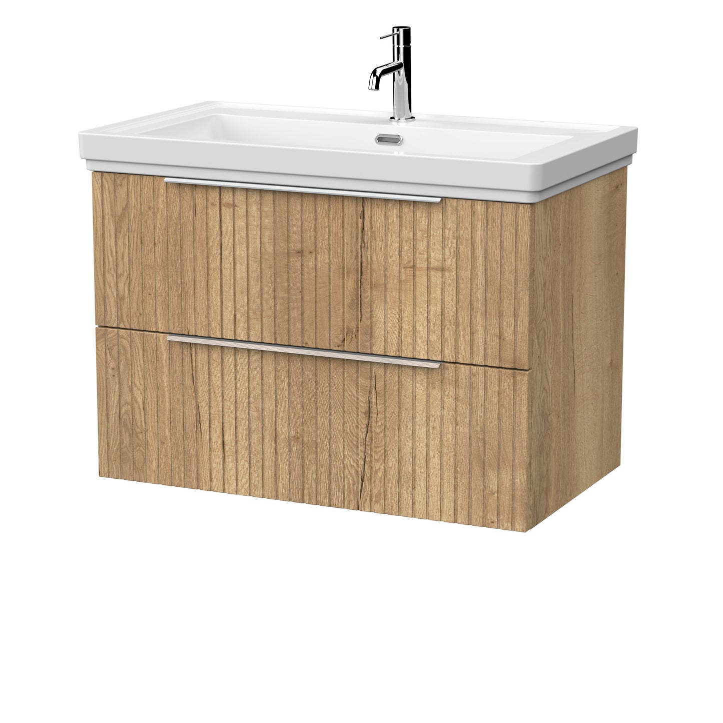 [BFLF1826A] Callingwood Contemporary Wall Hung 2 Drawer Vanity Unit with Traditional 1 Tap Hole Fireclay Basin, Choice of Size and Colour - Cutout