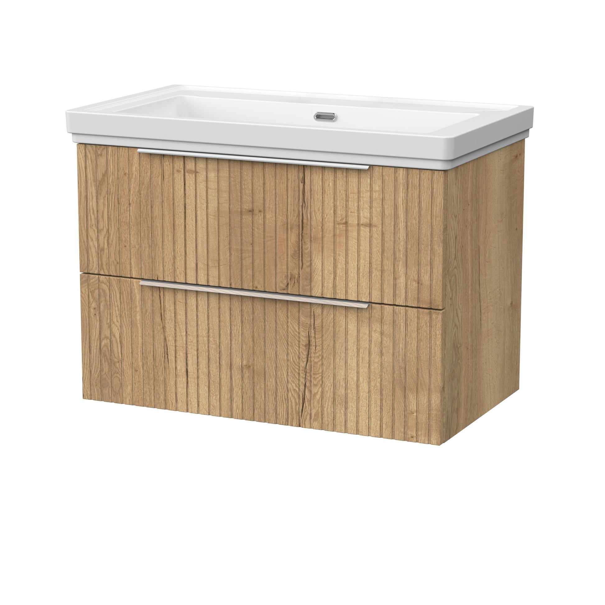 [BFLF1826H] Callingwood Contemporary Wall Hung 2 Drawer Vanity Unit with Traditional 0 Tap Hole Fireclay Basin, Choice of Size and Colour - Cutout