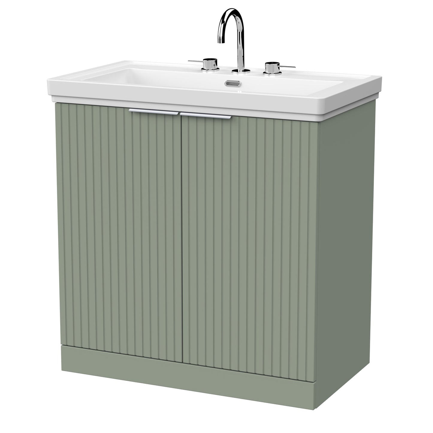 [BFLF3105B] Callingwood Contemporary Floor Standing 2 Door Vanity Unit with Traditional 3 Tap Hole Fireclay Basin, Choice of Size and Colour - Cutout