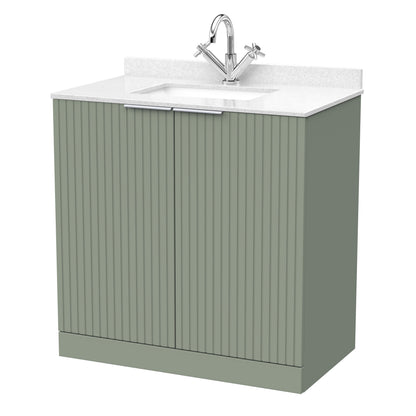 [BFLF3105WS1] Callingwood Contemporary Floor Standing 2 Door Vanity Unit with Marble Worktop and Basin, Choice of Size and Colour - Cutout