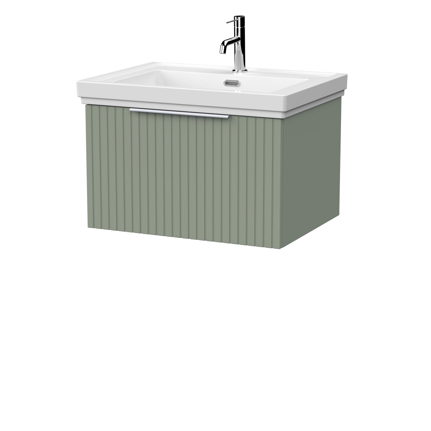 [BFLF3122A] Callingwood Contemporary Wall Hung 1 Drawer Vanity Unit with Traditional 1 Tap Hole Fireclay Basin, Choice of Size and Colour - Cutout