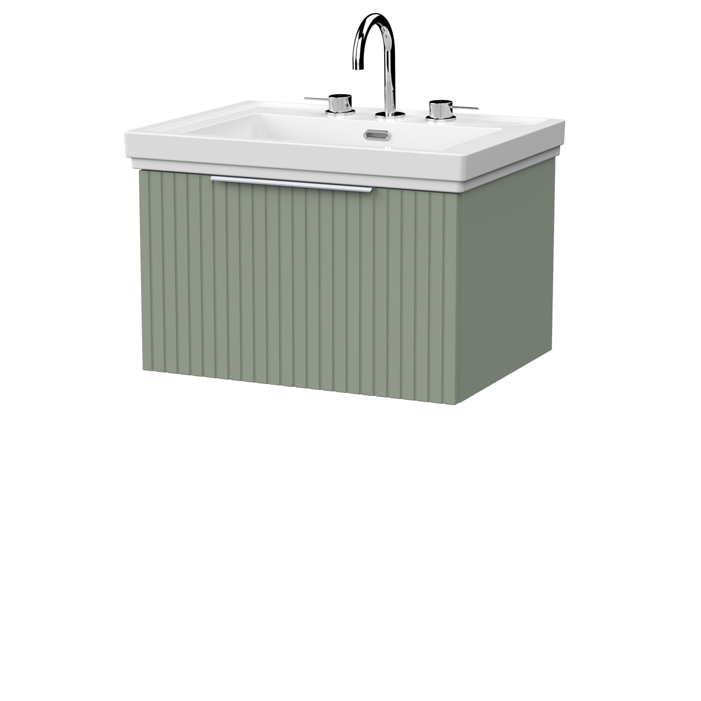 [BFLF3122B] Callingwood Contemporary Wall Hung 1 Drawer Vanity Unit with Traditional 3 Tap Hole Fireclay Basin, Choice of Size and Colour - Cutout