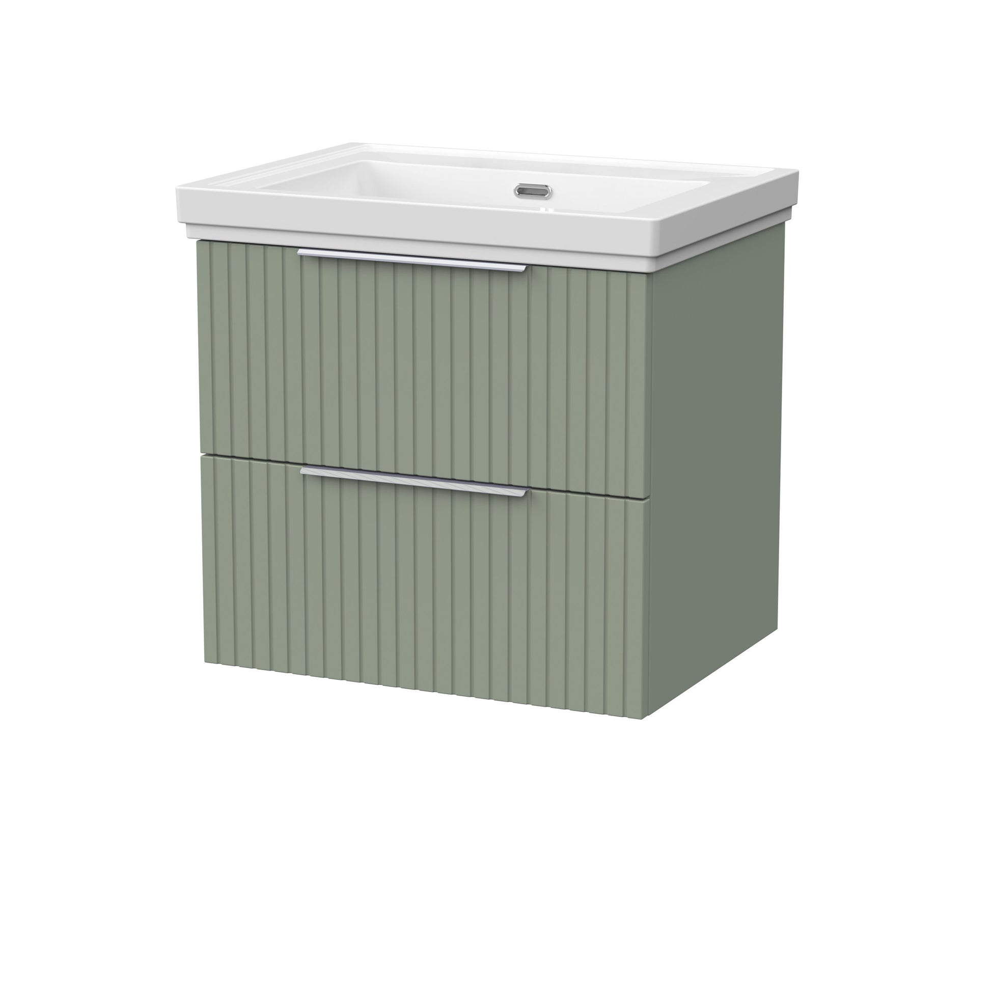 [BFLF3124H] Callingwood Contemporary Wall Hung 2 Drawer Vanity Unit with Traditional 0 Tap Hole Fireclay Basin, Choice of Size and Colour - Cutout