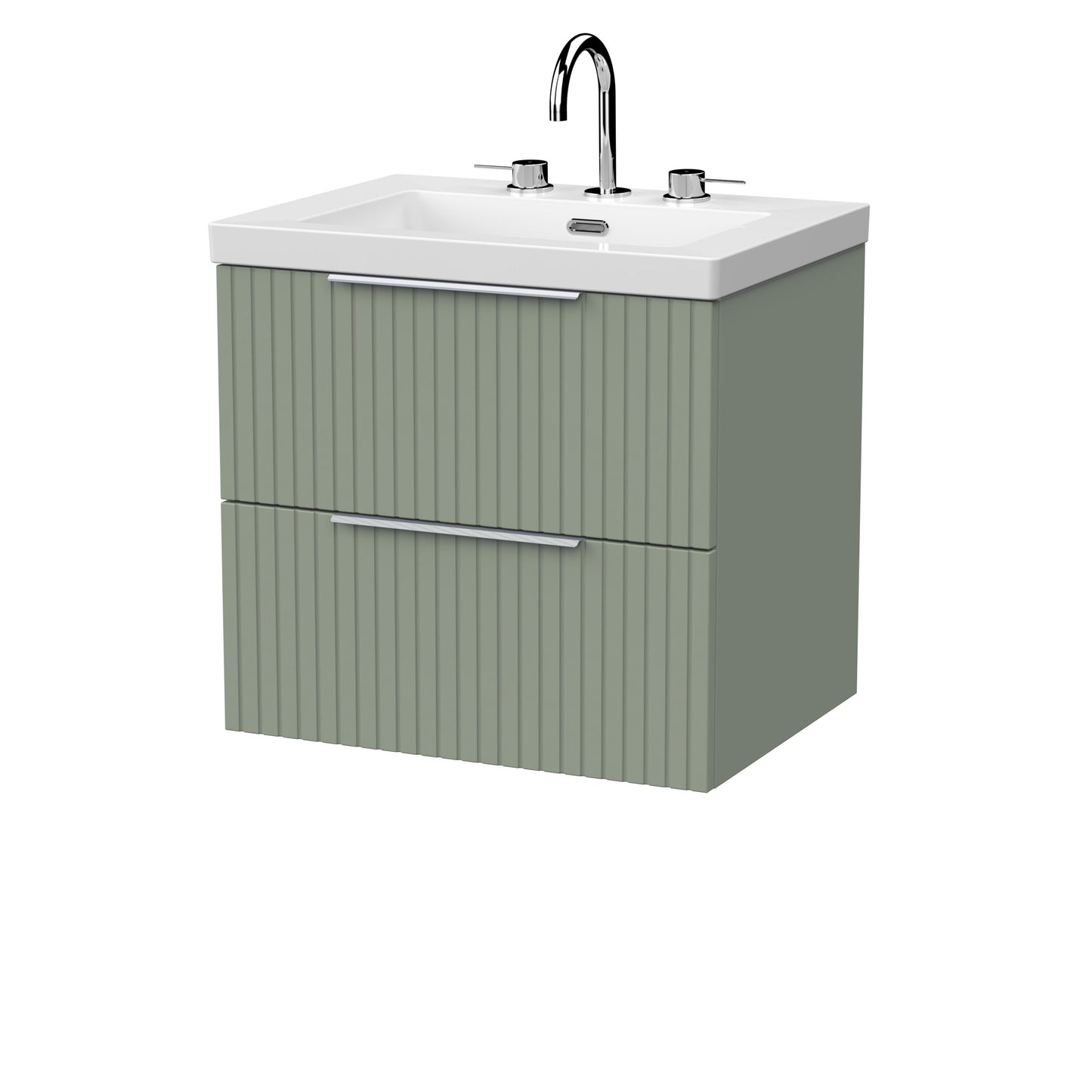 [BFLF3124M] Callingwood Contemporary Wall Hung 2 Drawer Vanity Unit with 3 Tap Hole Fireclay Basin, Choice of Size and Colour - Cutout