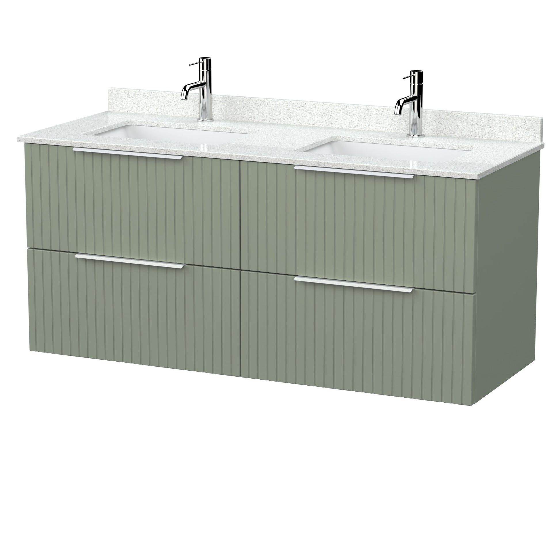 [BFLF3124WS2] Callingwood Contemporary Wall Hung 4 Drawer 1200mm Vanity Unit with Marble Worktop and Double Basin, Choice of Colour - Cutout