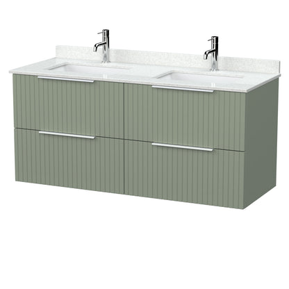 [BFLF3124WS2] Callingwood Contemporary Wall Hung 4 Drawer 1200mm Vanity Unit with Marble Worktop and Double Basin, Choice of Colour - Cutout
